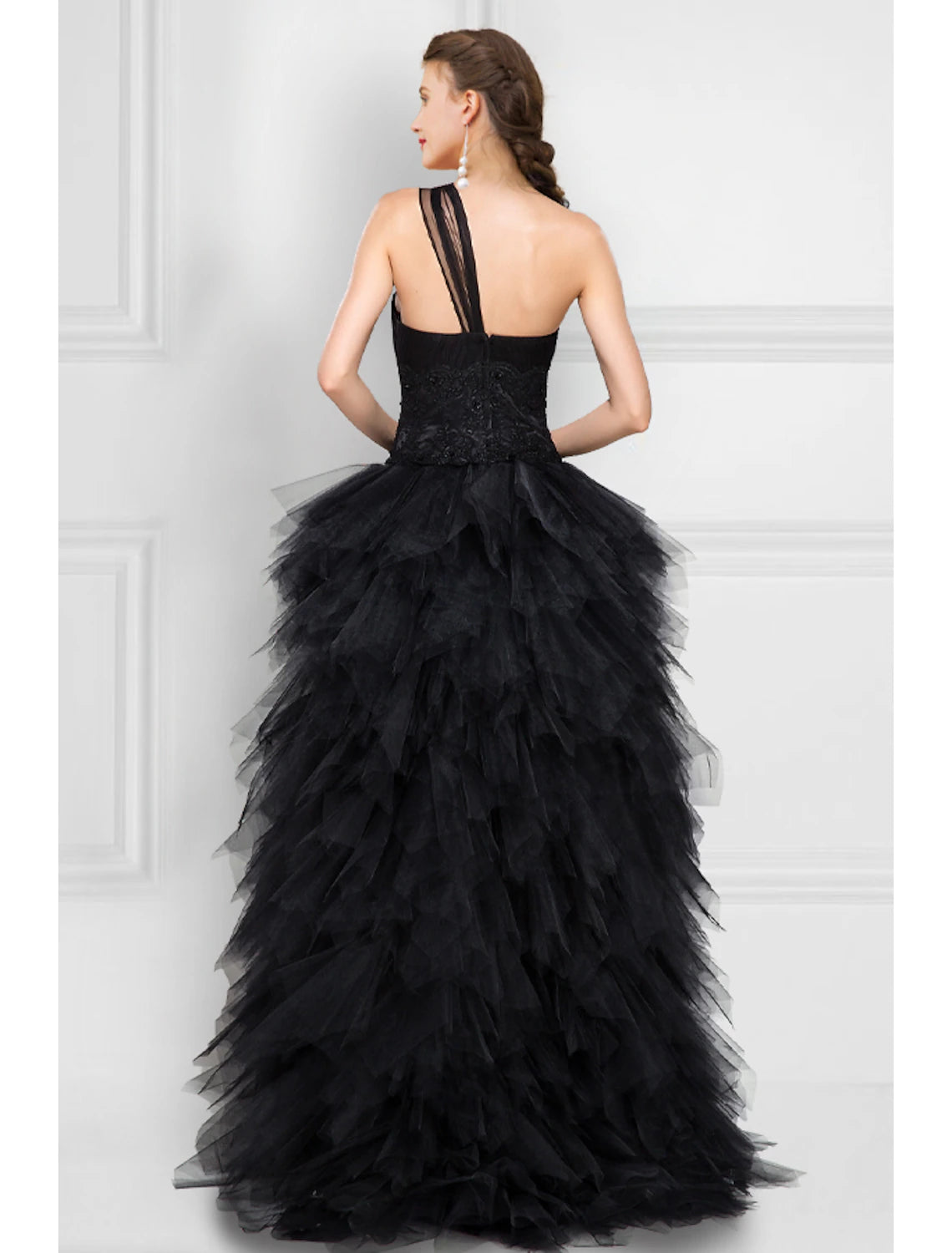 Wholesale  Ball Gown Prom Dresses Tiered Plisse Dress Masquerade Prom Asymmetrical Sleeveless One Shoulder Tulle Ladder Back with