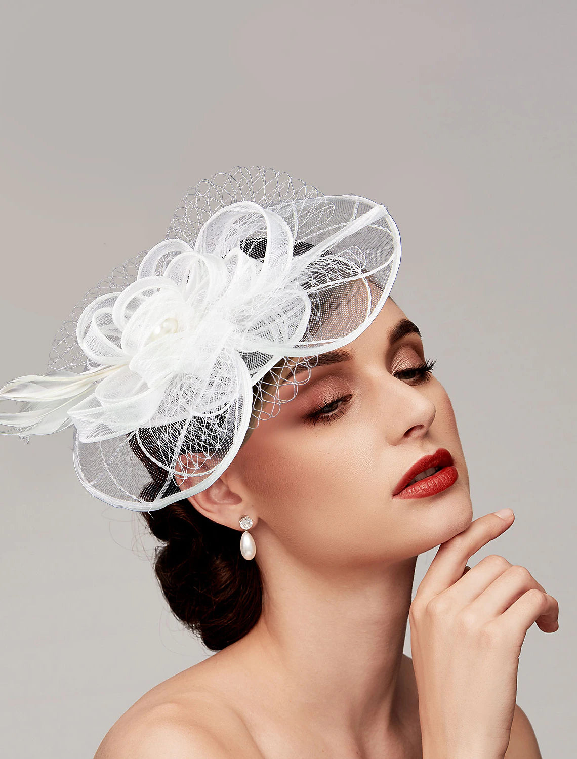 Wholesale Feathers / Net Fascinators Kentucky Derby Hat/ Headpiece with Feather / Cap / Flower 1 PC Wedding / Horse Race / Ladies Day Headpiece