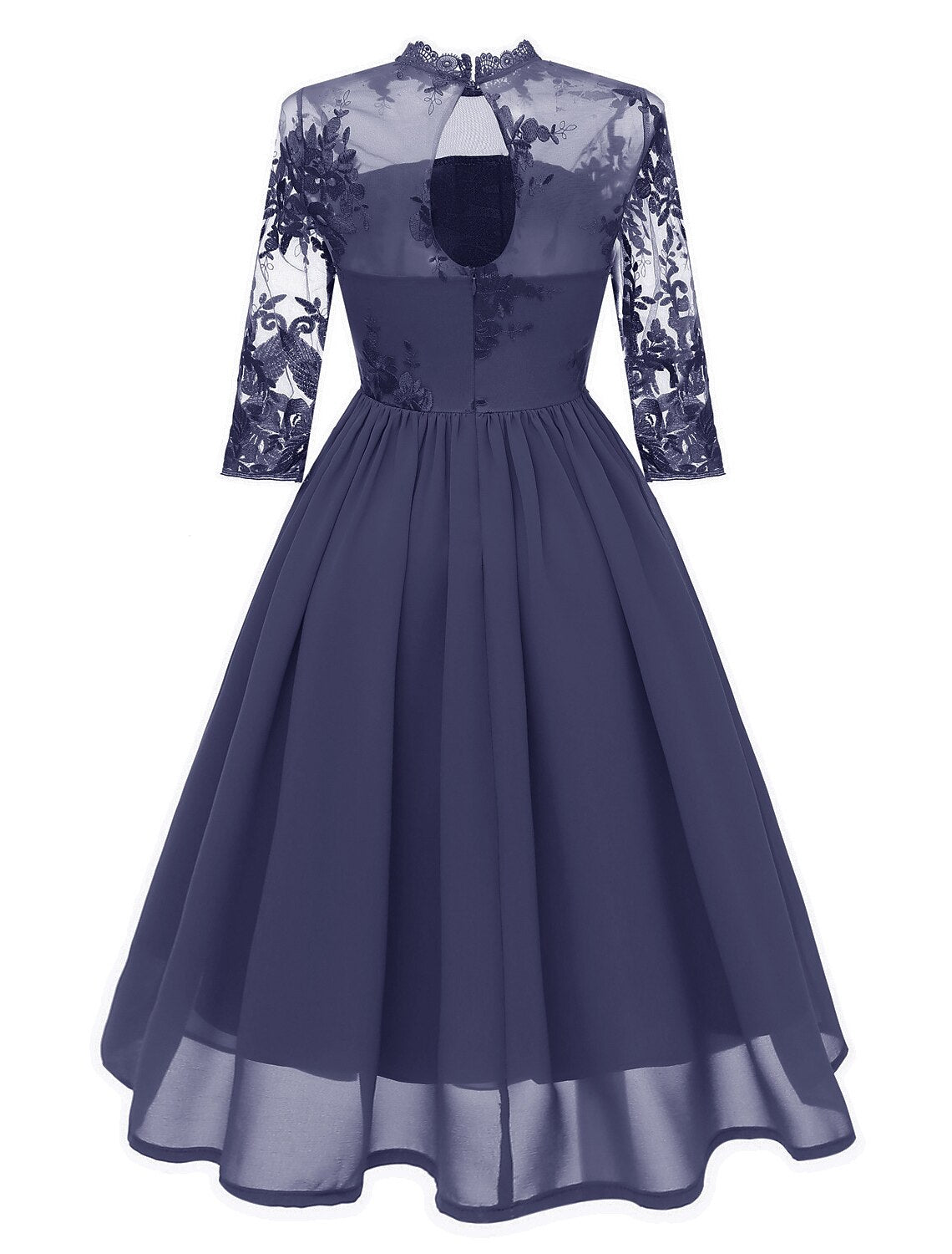 Wholesale A-Line Cocktail Dresses Vintage Dress Graduation Party Wear Knee Length Sleeveless Jewel Neck Lace with Lace Insert Embroidery Appliques