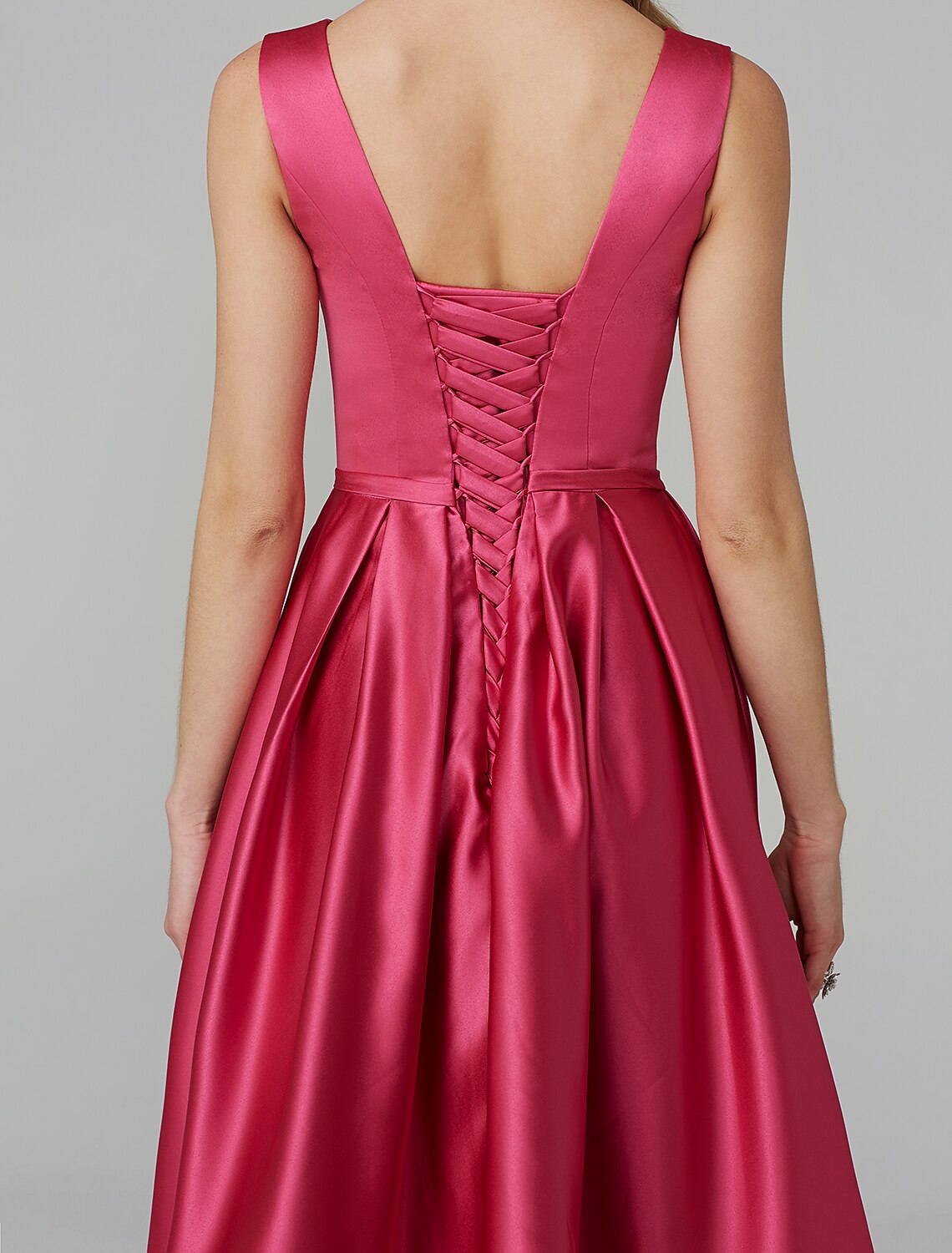 Wholesale A-Line Elegant Dress Valentine's Day Wedding Guest Knee Length Sleeveless V Wire Pink Dress Satin with Sash / Ribbon