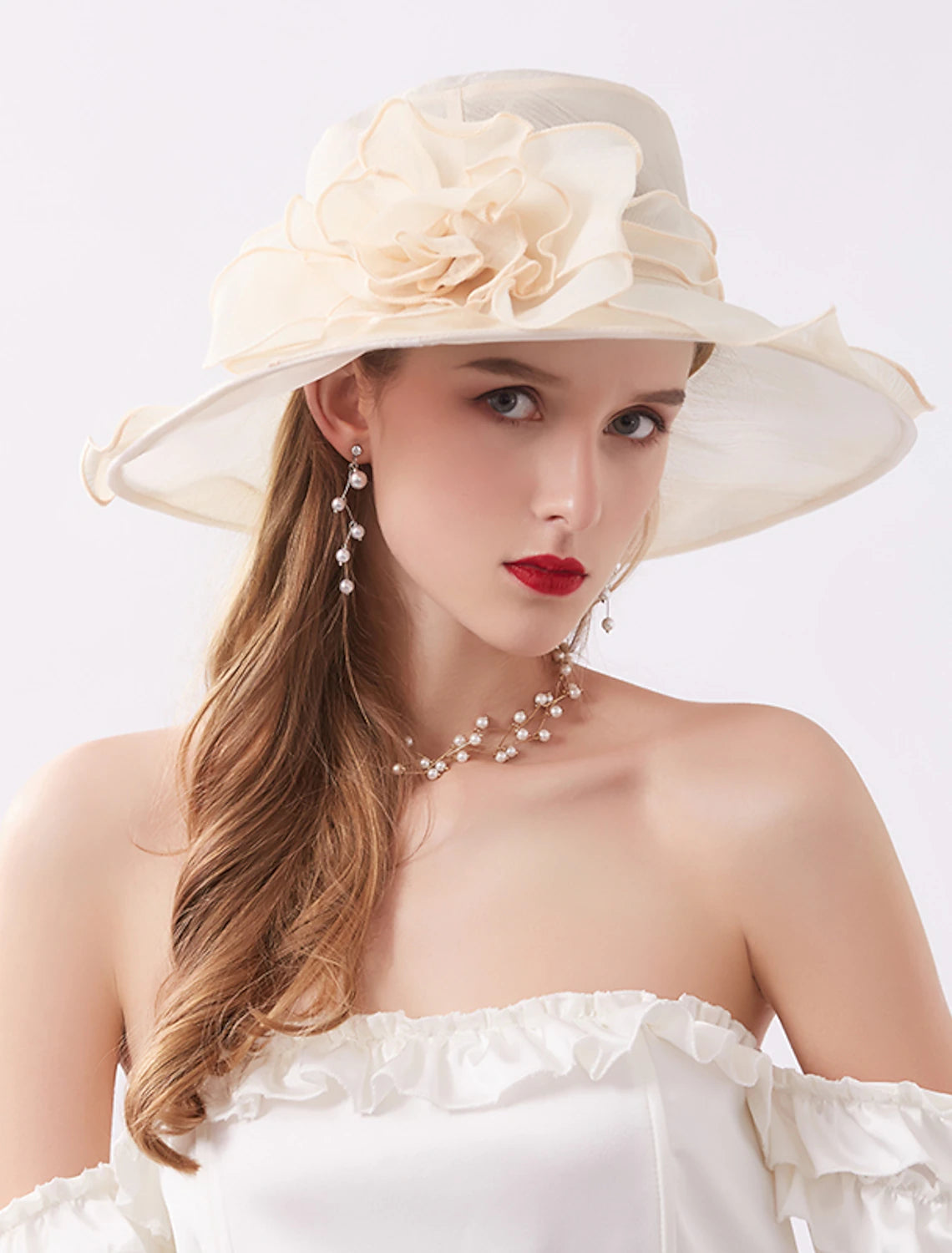 Wholesale Hats Organza Sun Hat Tea Party Kentucky Derby Melbourne Cup Wedding With Appliques Headpiece Headwear
