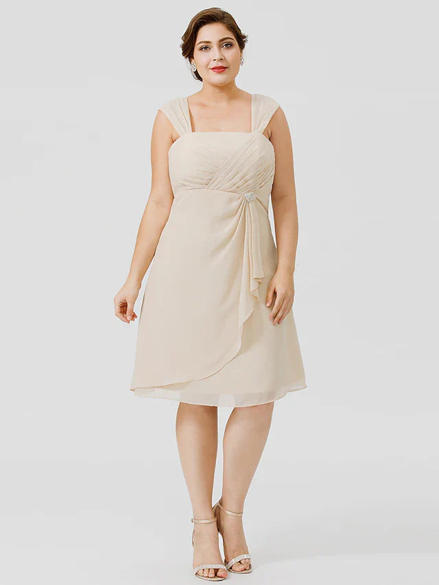 Wholesale Sheath / Column Mother of the Bride Dress Plus Size Elegant Straps Knee Length Chiffon Sheer Lace Sleeveless yes with Criss Cross