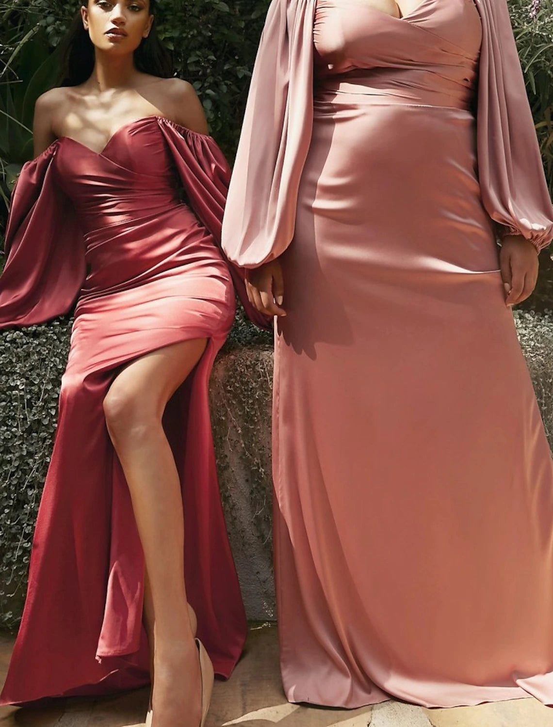 Wholesale Mermaid / Trumpet Bridesmaid Dress Off Shoulder Long Sleeve Pink Floor Length Chiffon / Satin with Split Front / Ruching