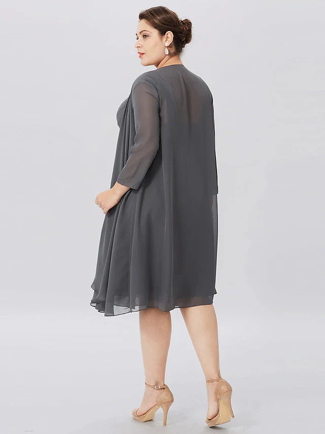 Wholesale A-Line Mother of the Bride Dress Formal Plus Size Elegant Straps Knee Length Chiffon Sleeveless yes with Criss Cross Pleats