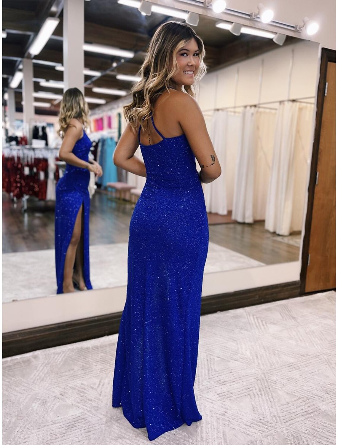 Wholesale  Mermaid / Trumpet Prom Dresses Glittering Dress Formal Wedding Party Floor Length Sleeveless V Neck Satin Backless with Glitter