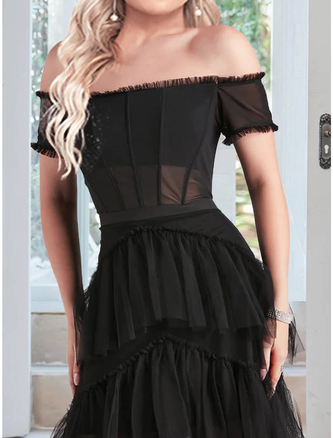 Wholesale  Ball Gown Prom Dresses Corsets Dress Masquerade Prom Floor Length Sleeveless Off Shoulder Tulle with Ruffles