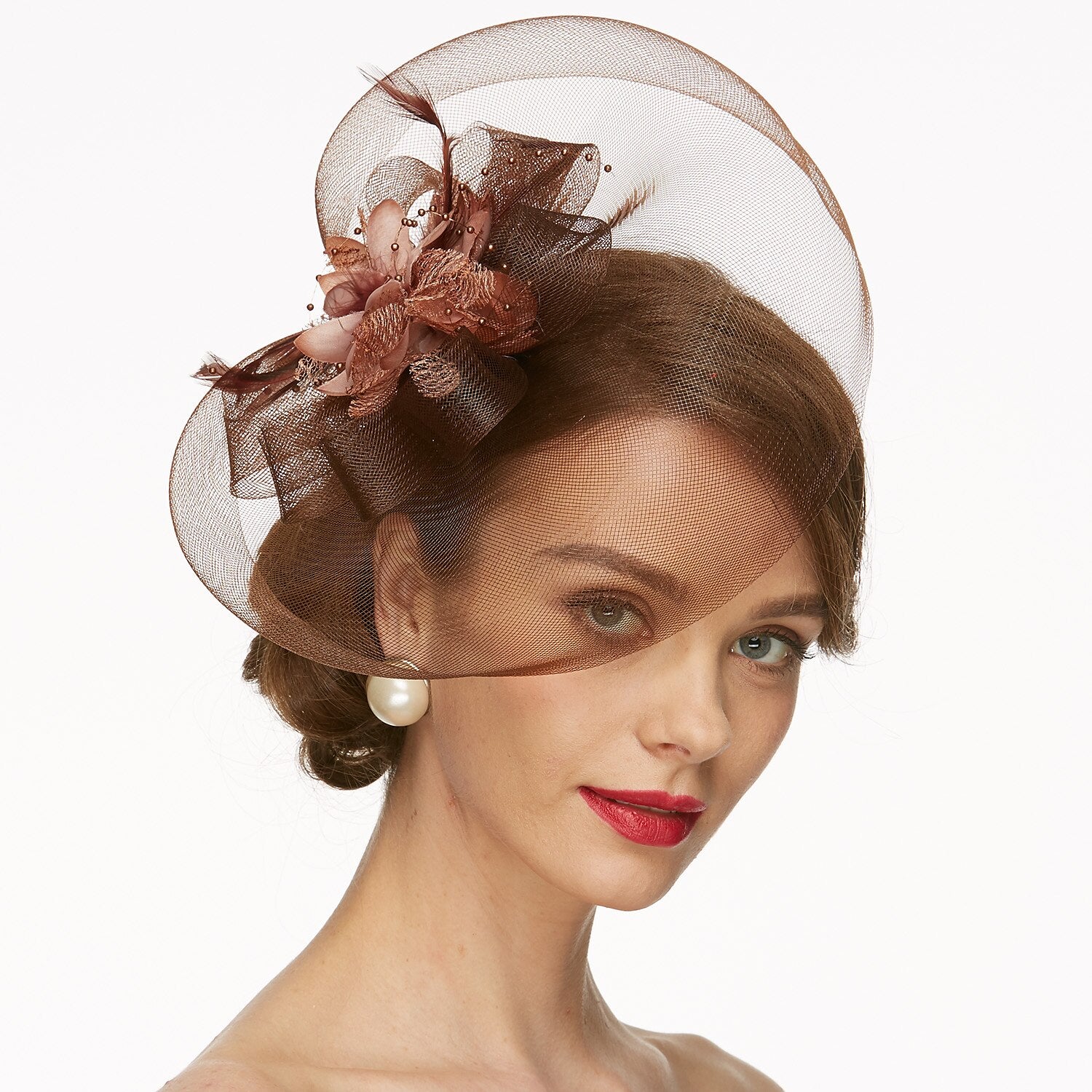 Wholesale Net Fascinators Kentucky Derby Hat/ Headwear with Floral 1PC Wedding / Special Occasion / Tea Party Headpiece