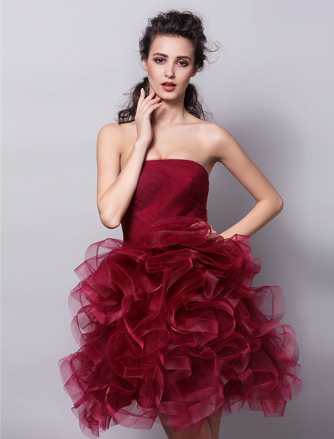 Wholesale Ball Gown Hot Homecoming Cocktail Party Valentine's Day Dress Strapless Sleeveless Short / Mini Tulle with Ruched