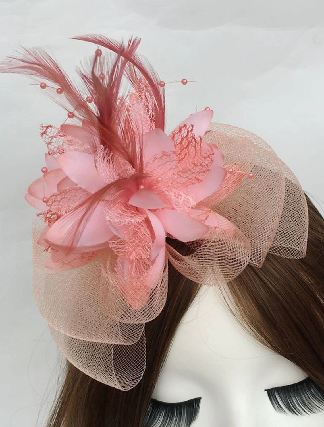 Wholesale Feather / Net Fascinators Kentucky Derby Hat / Flowers with 1 Piece Wedding / Party / Evening / Horse Race Headpiece