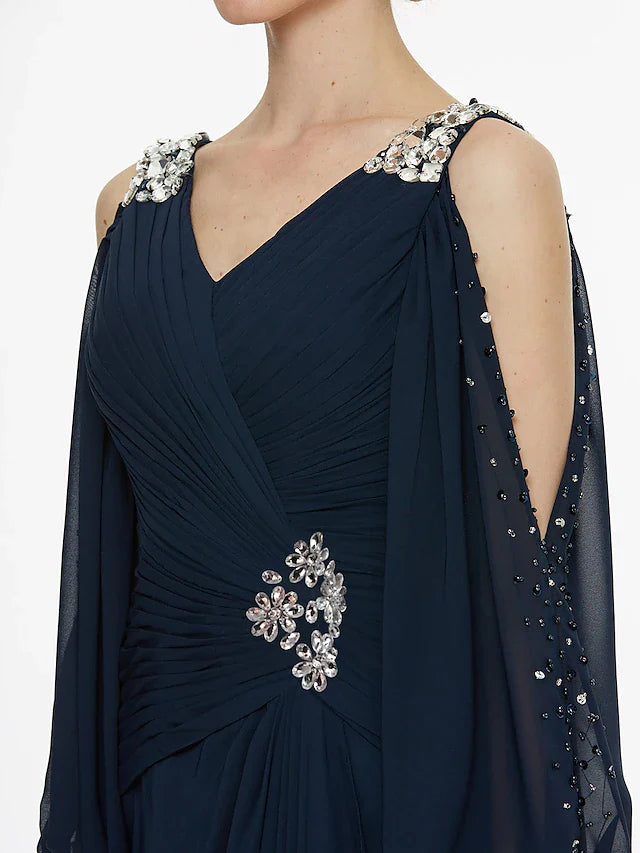 Wholesale A-Line Mother of the Bride Dress High Low V Neck Asymmetrical Chiffon 3/4 Length Sleeve with Sash / Ribbon Pleats Beading