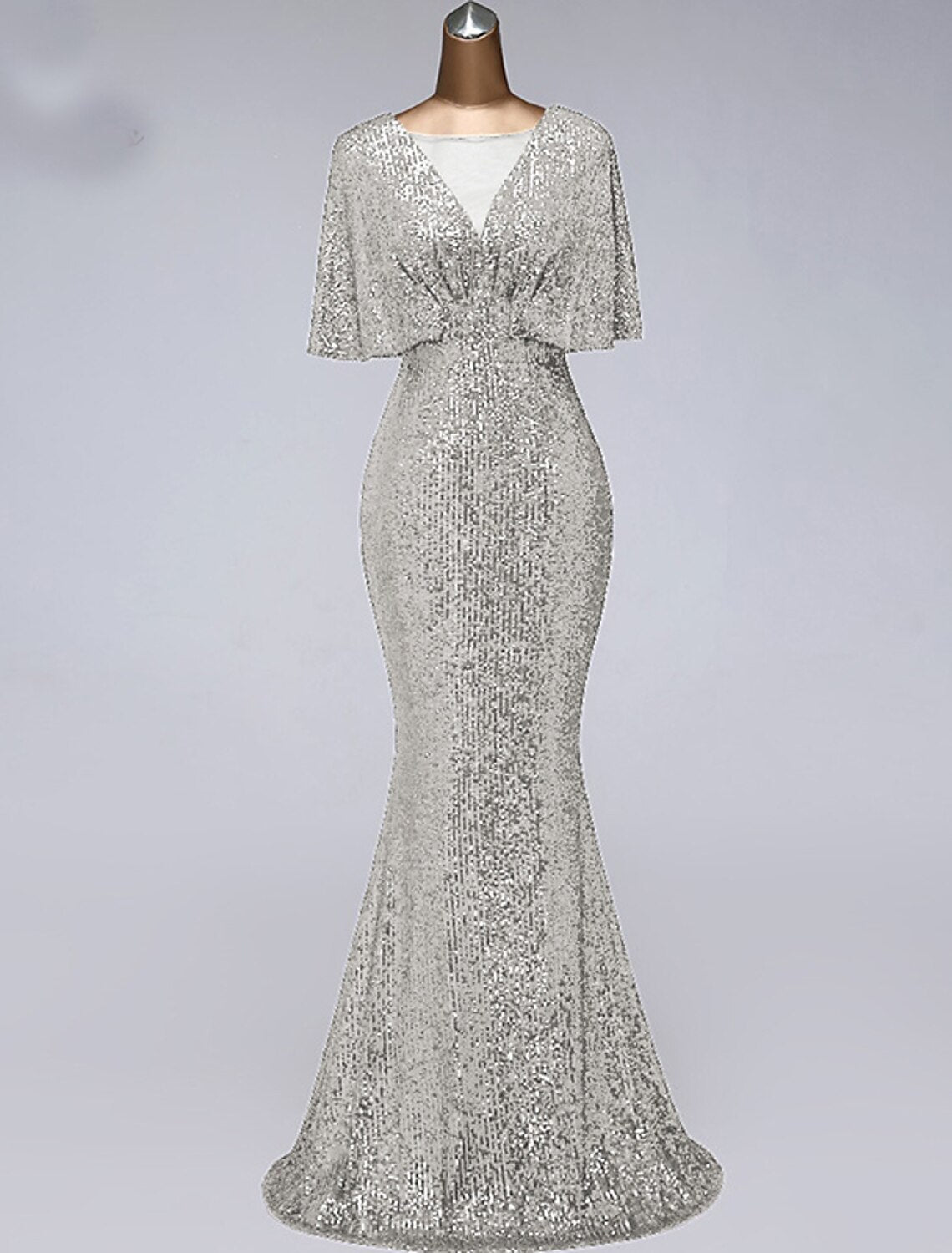 Wholesale  Mermaid / Trumpet Prom Dresses Sparkle Dress Wedding Guest Prom Floor Length Half Sleeve Illusion Neck Sequined with Sequin Ruffles