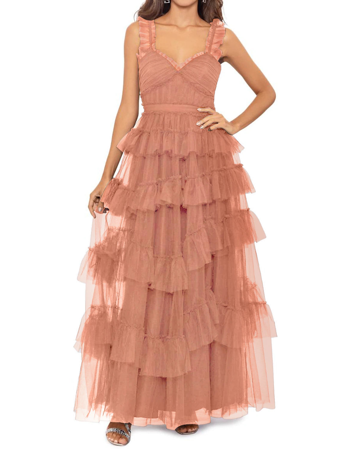 Wholesale Ball Gown Prom Dresses Tiered Plisse Dress Masquerade Prom Floor Length Sleeveless Sweetheart Tulle Ladder Back with Pure Color