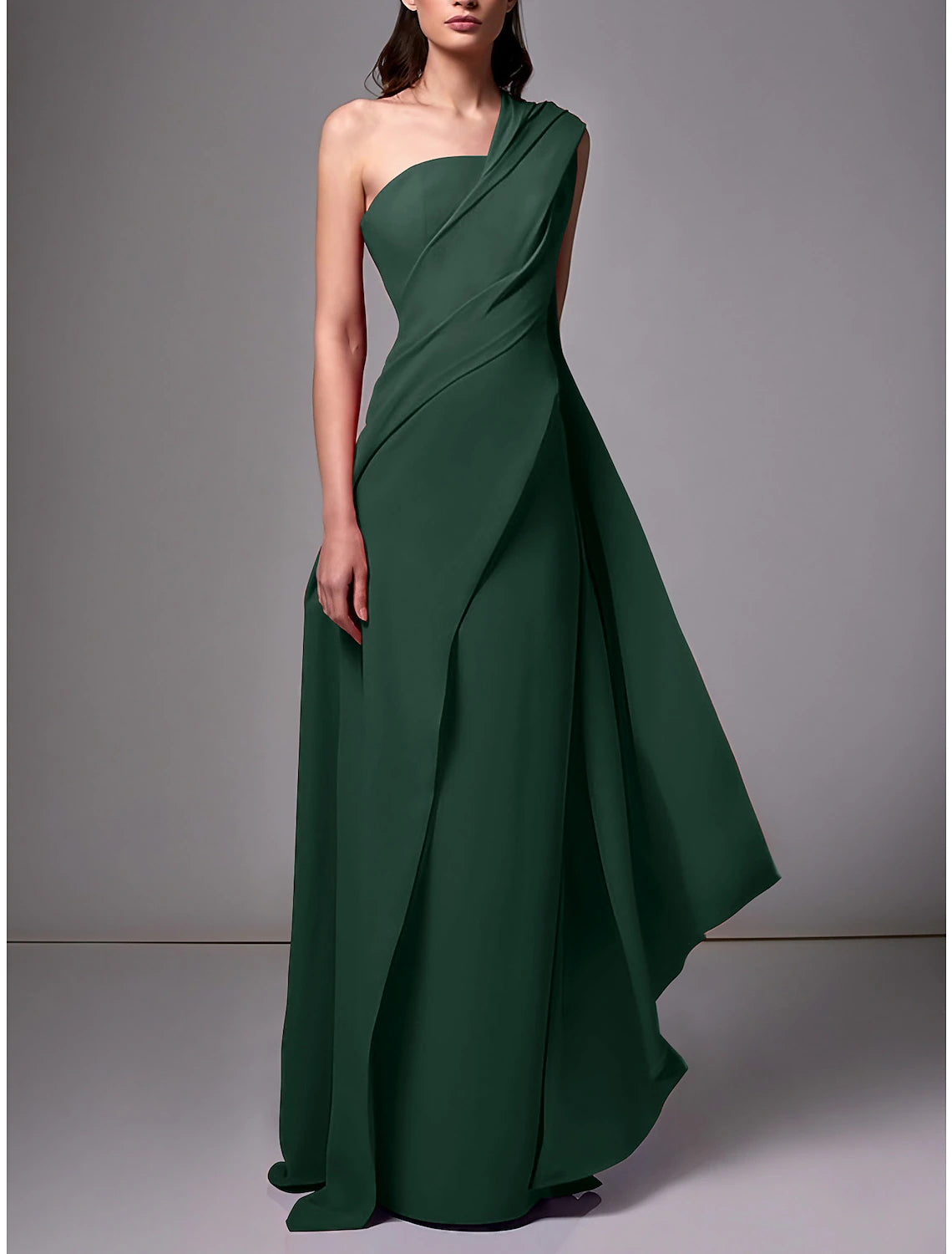 Wholesale Sheath / Column Evening Gown Christmas Red Green Dress Elegant Dress Formal Sweep / Brush Train Sleeveless One Shoulder Stretch Chiffon with Pleats Ruched