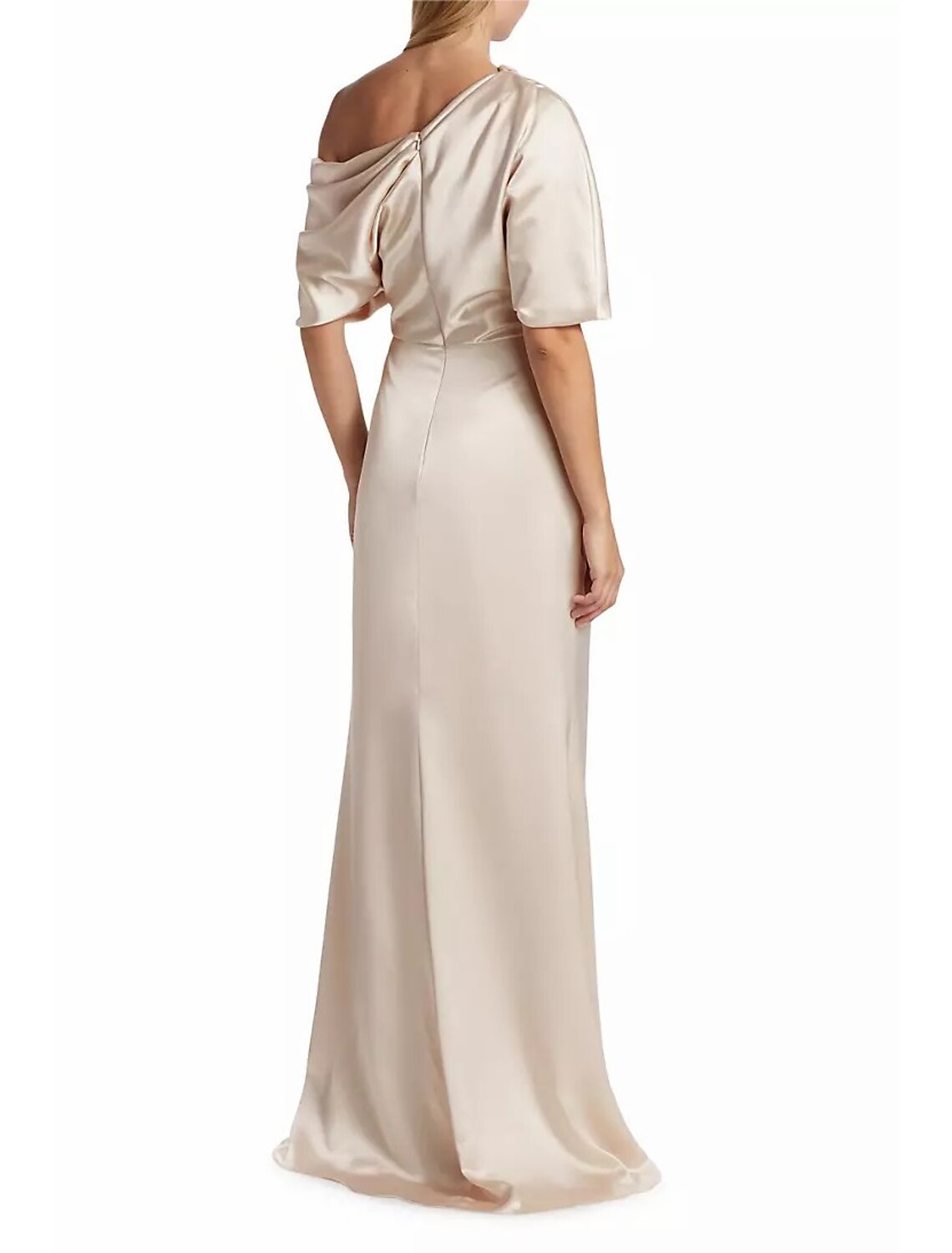 Wholesale A-Line Mother of the Bride Dress Formal Wedding Guest Elegant Simple Off Shoulder Floor Length Charmeuse Short Sleeve with Side Draping Side-Draped Solid Color