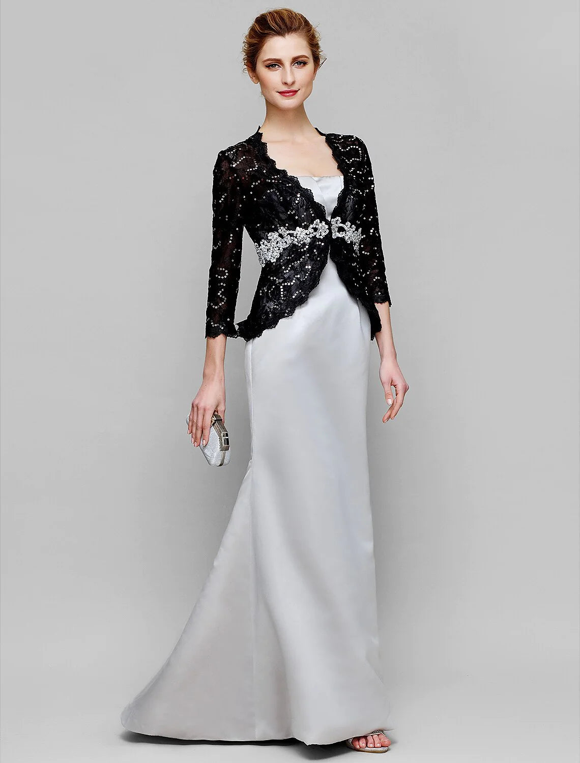 Wholesale Mermaid / Trumpet Mother of the Bride Dress Convertible Dress Strapless Floor Length Satin Lace 3/4 Length Sleeve No with Lace Beading Sequin