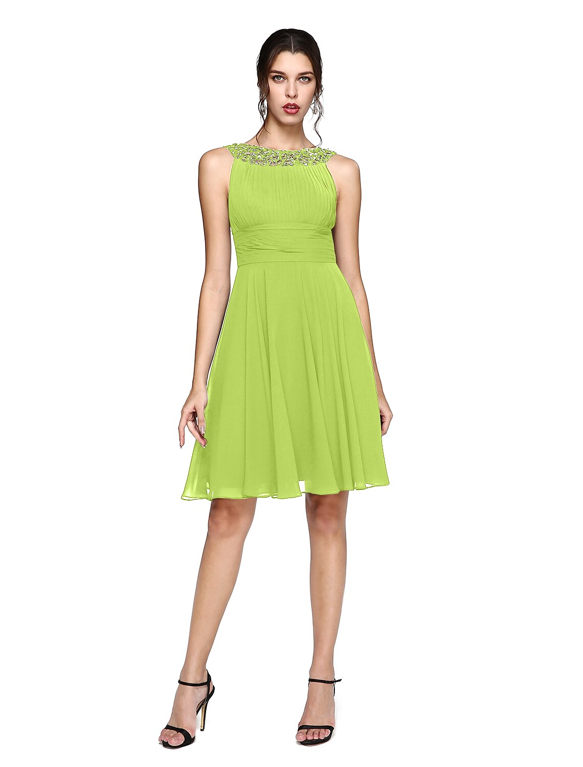 Wholesale A-Line Cocktail Dresses Party Dress Wedding Guest Cocktail Party Knee Length Sleeveless Illusion Neck Chiffon with Ruched Sequin Lace