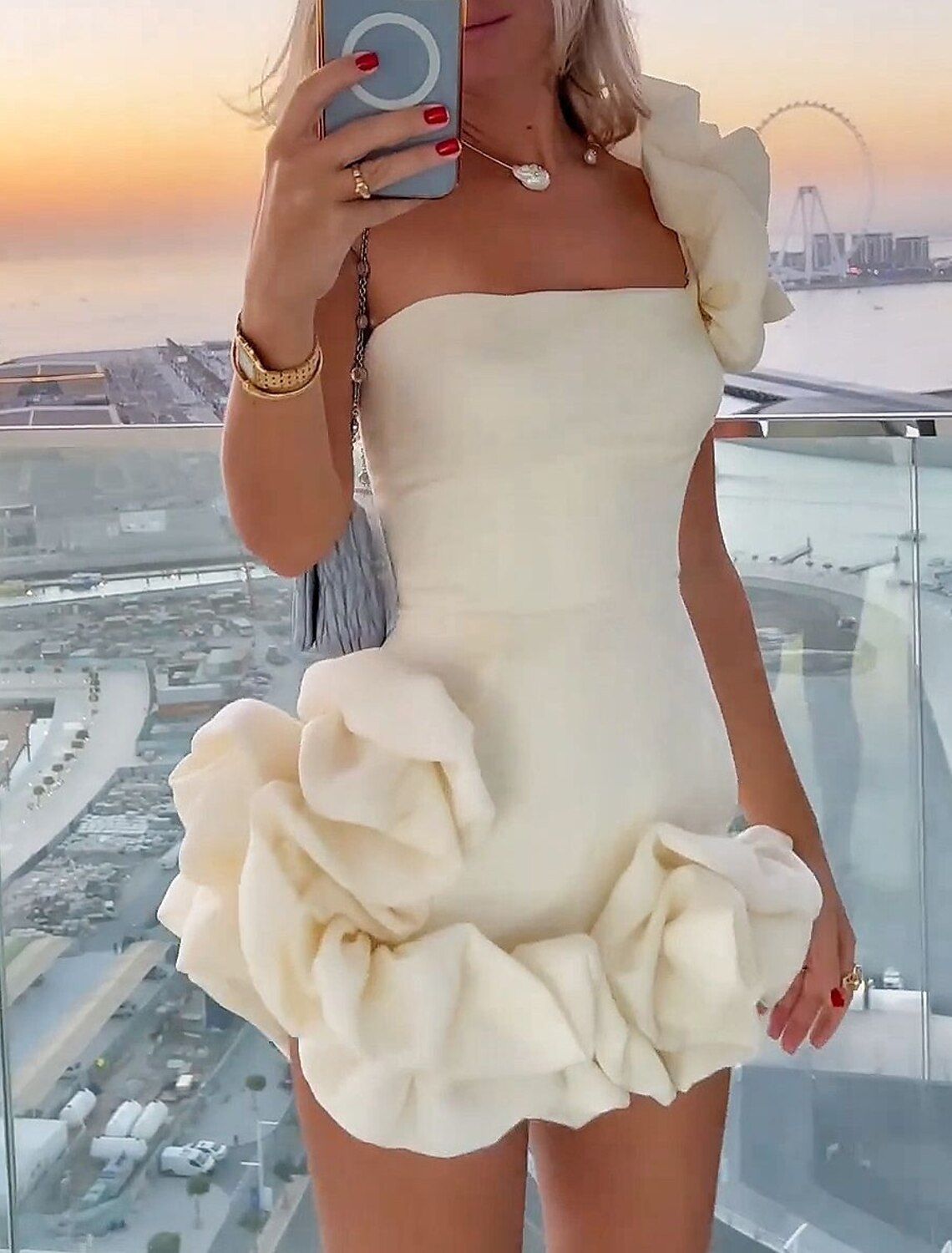 Wholesale Sheath / Column Party Dresses Glittering Dress Wedding Guest Homecoming Short / Mini Sleeveless Strapless Polyester with Ruffles