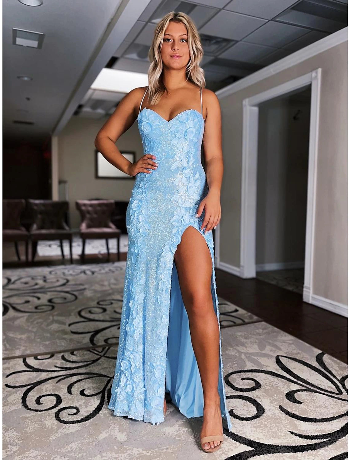 Wholesale Mermaid / Trumpet Evening Gown Sparkle & Shine Dress Formal Prom Sweep / Brush Train Sleeveless Spaghetti Strap Sequined Backless with Sequin Appliques