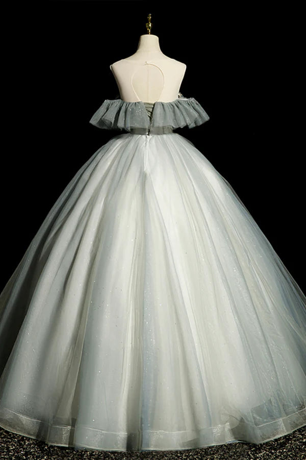 Wholesale Scoop Neckline Tulle Long Formal Dress with Beaded A-Line Evening Dress