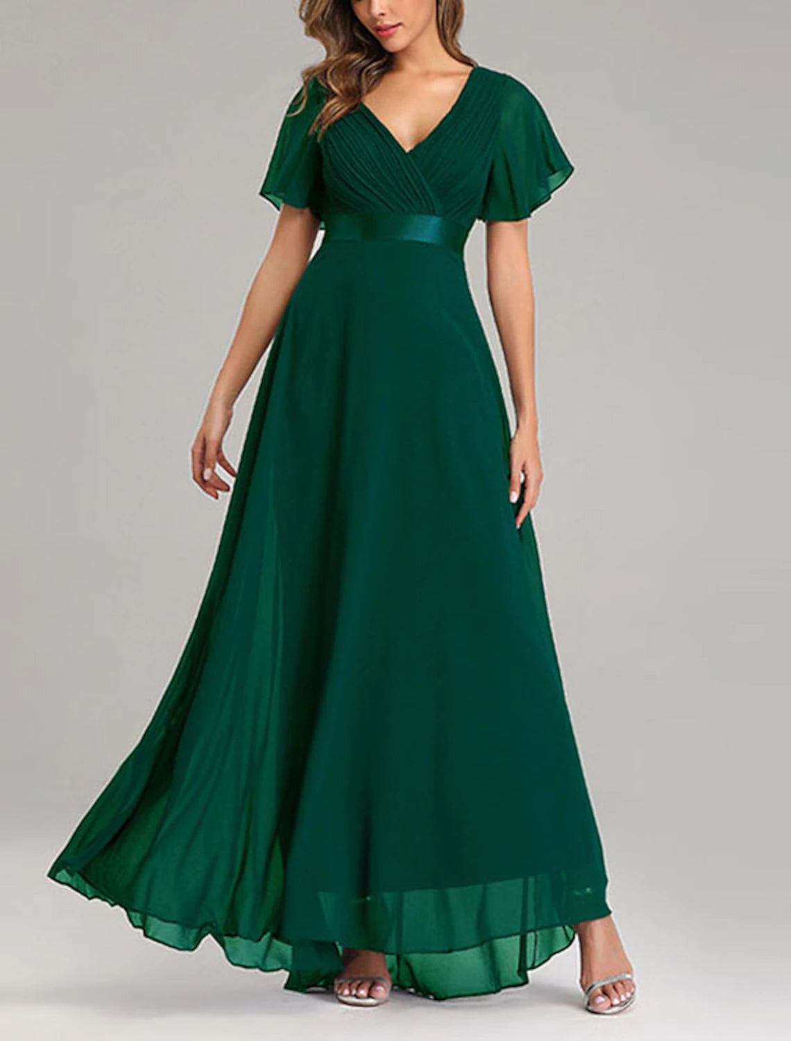 Wholesale Women‘s Party Dress Wedding Guest Dress Chiffon Dress Long Dress Maxi Dress Black Pink Wine Short Sleeve Pure Color Zipper Spring Summer V Neck Party Party