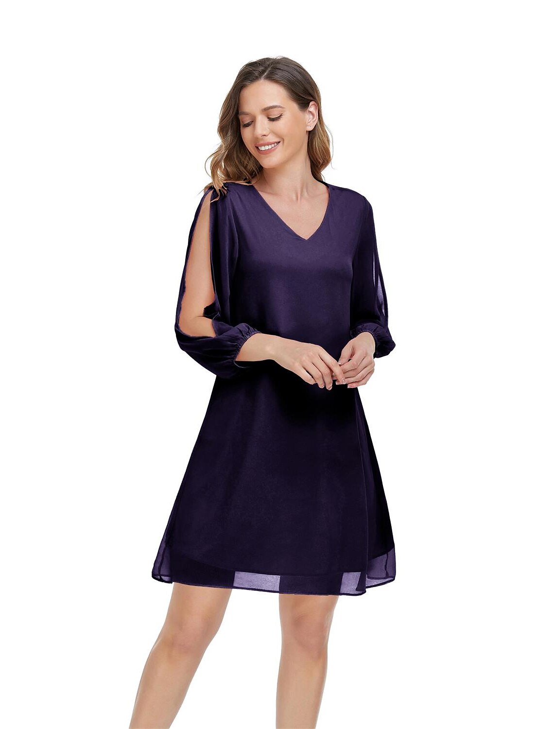 Wholesale A-Line Empire Homecoming Cocktail Party Dress V Neck 3/4 Length Sleeve Short / Mini Chiffon
