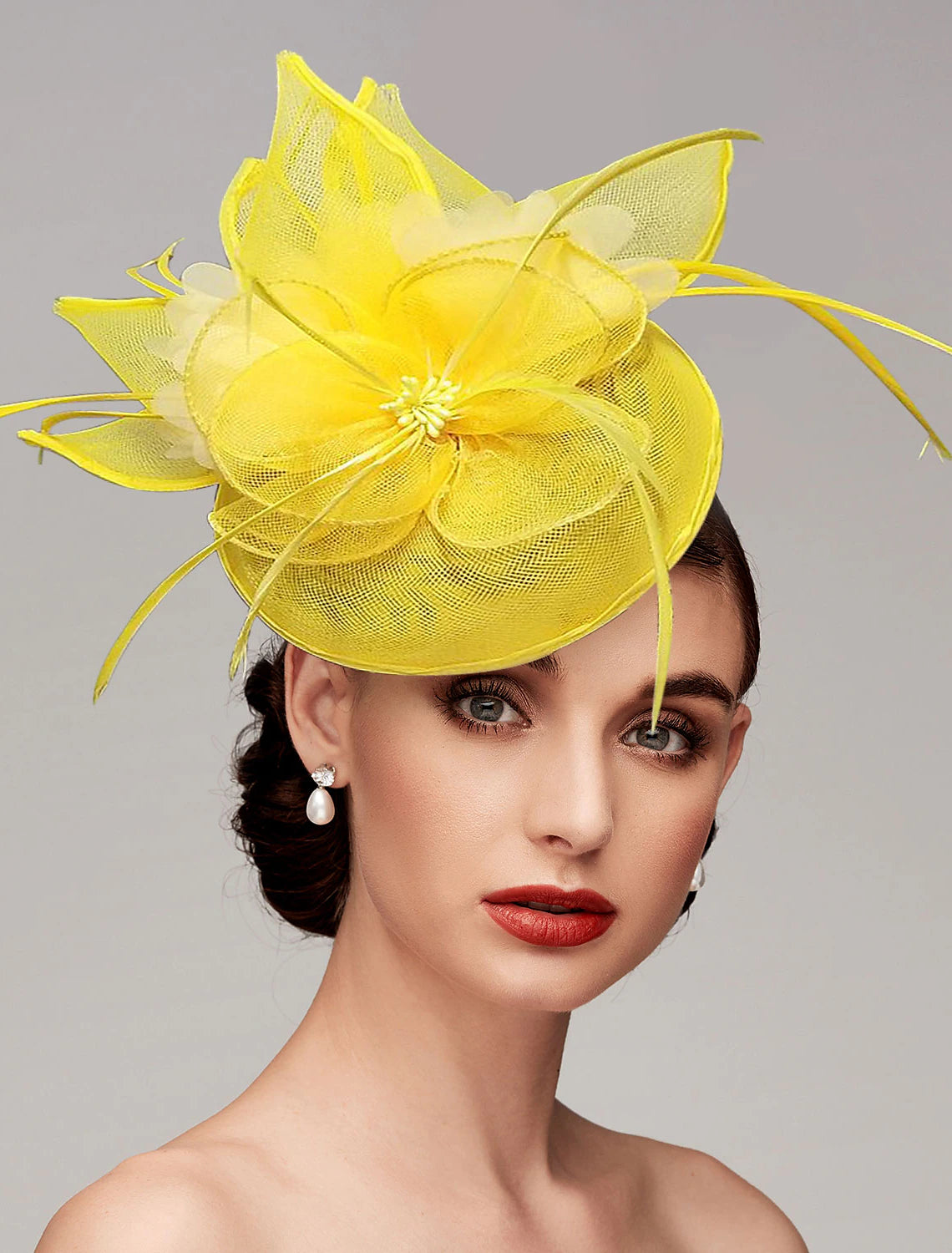 Wholesale Feathers Net Fascinators Kentucky Derby Hats Headpiece with Feather Cap Flower 1 PC Wedding Horse Race Ladies Day Melbourne Cup Headpiece