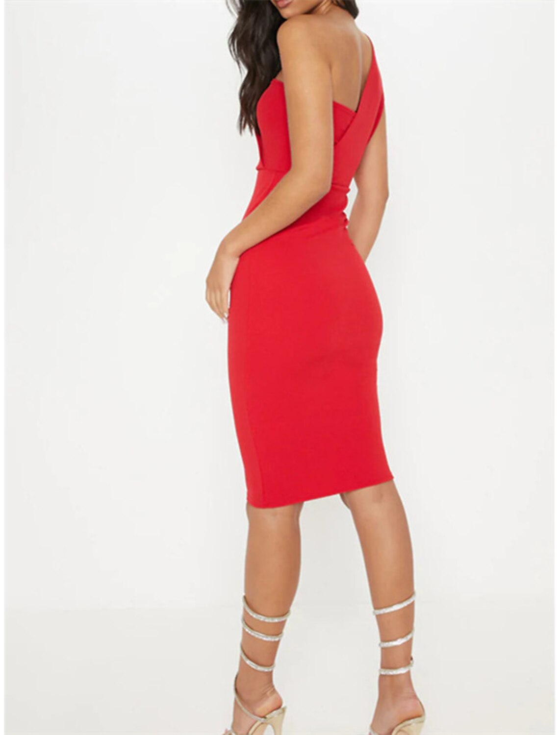 Wholesale Sheath / Column Cocktail Dresses Minimalist Dress Party Wear Cocktail Party Knee Length Sleeveless One Shoulder Stretch Fabric with Sleek