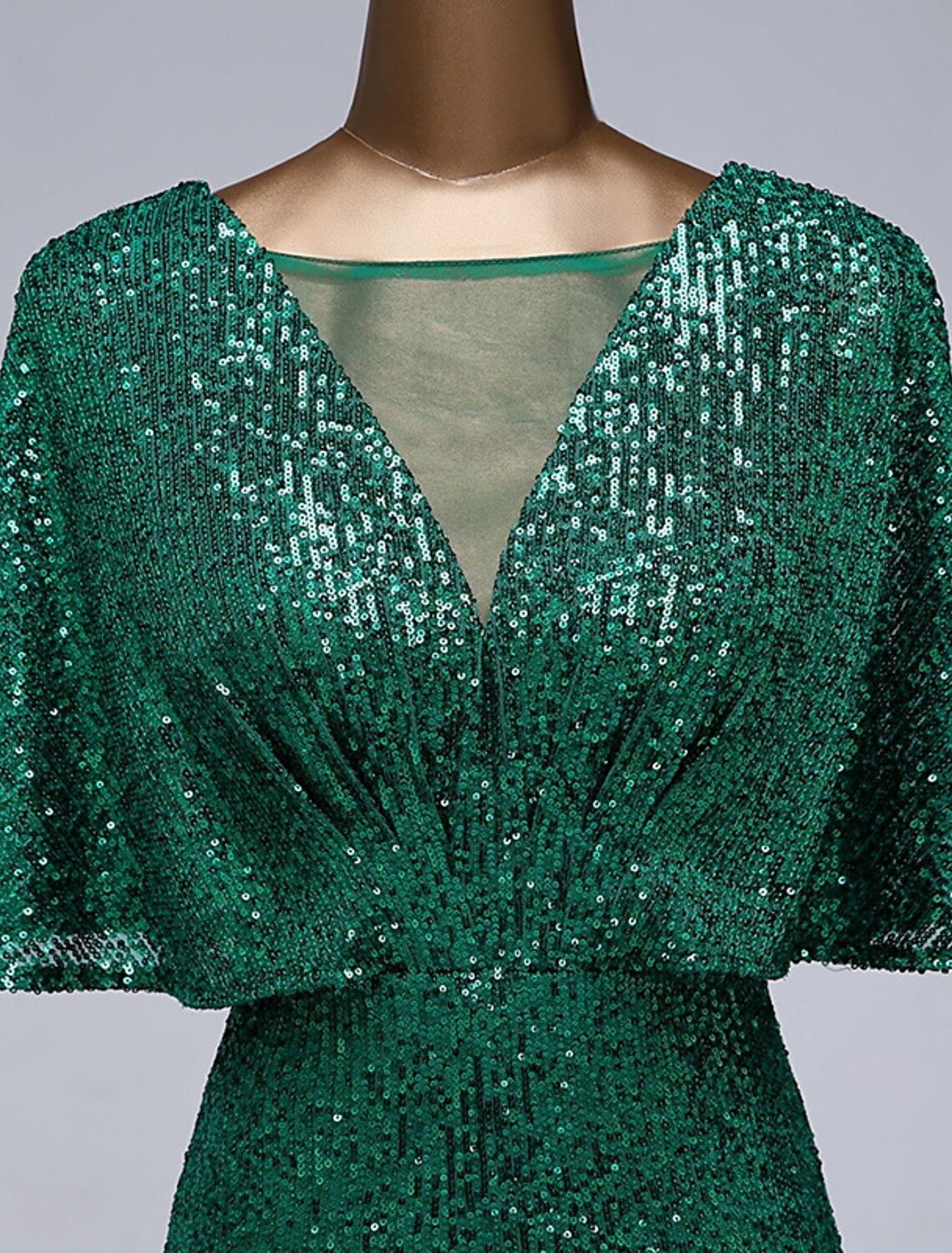 Wholesale  Mermaid / Trumpet Prom Dresses Sparkle Dress Wedding Guest Prom Floor Length Half Sleeve Illusion Neck Sequined with Sequin Ruffles