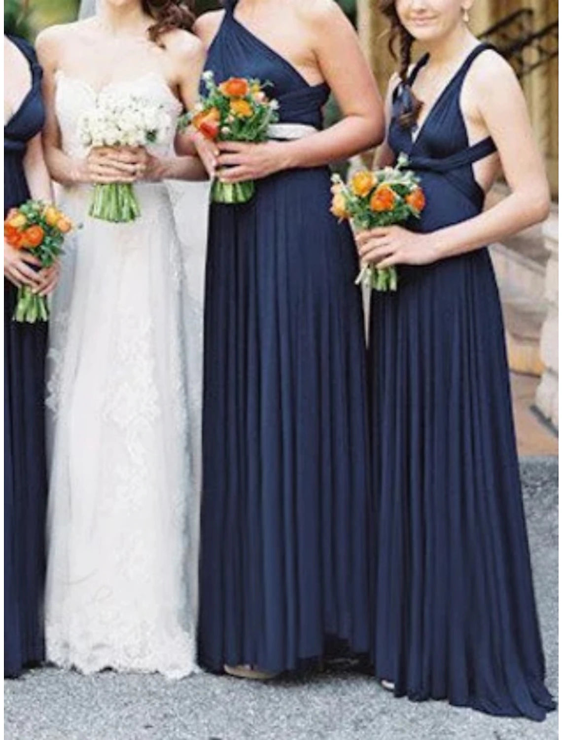 Wholesale Sheath / Column Bridesmaid Dress V Neck Sleeveless Convertible Floor Length Spandex with Pleats