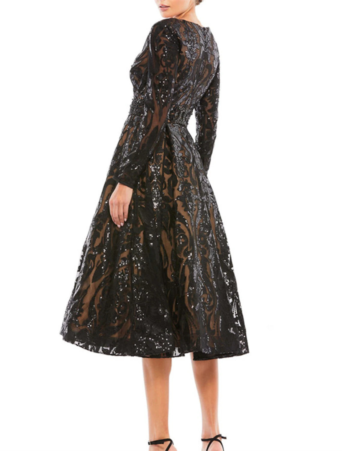 Wholesale A-Line Cocktail Dresses Party Dress Wedding Guest Wedding Party Knee Length Long Sleeve V Neck Sequined with Crystals Sequin