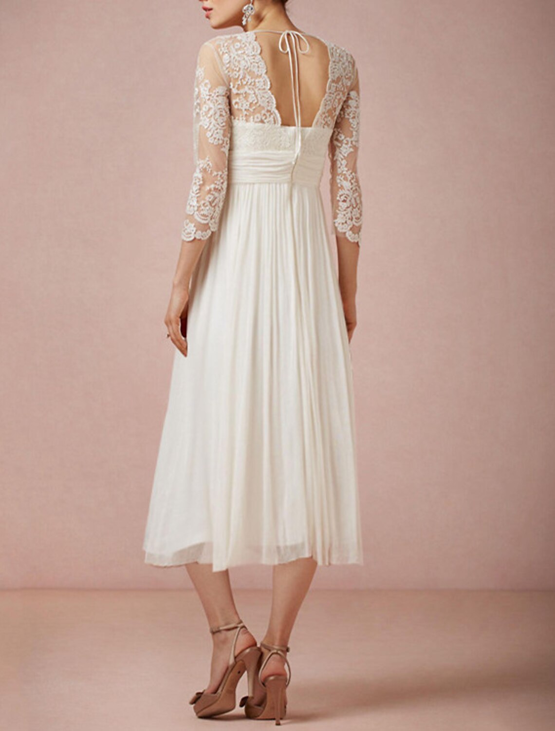 Wholesale Bridal Shower Vintage 1940s / 1950s Simple Wedding Dresses Wedding Dresses Ball Gown Scoop Neck Long Sleeve Ankle Length Satin Bridal Gowns With Appliques Solid Color