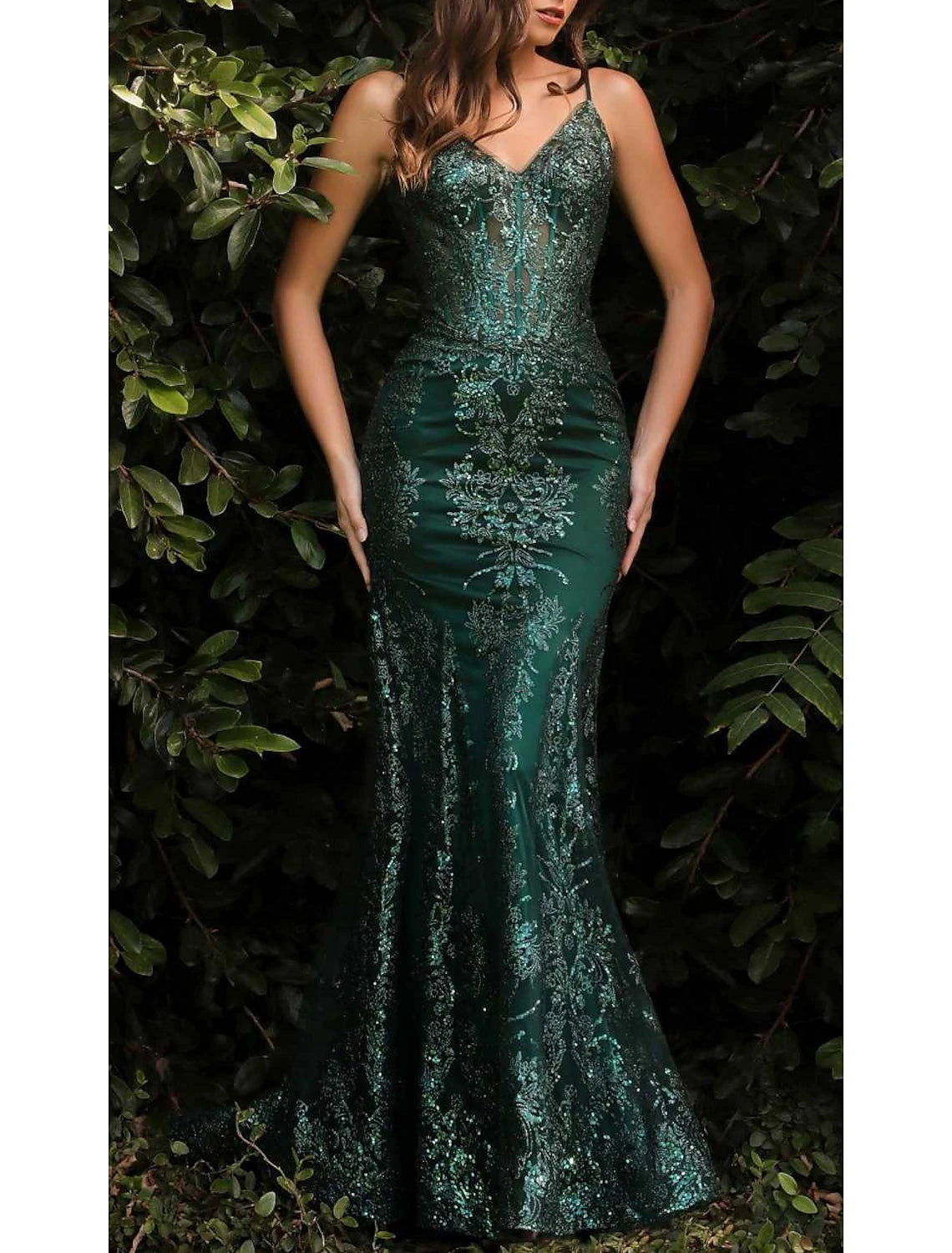 Wholesale Mermaid / Trumpet Prom Dresses Celebrity Style Dress Graduation Prom Court Train Sleeveless V Neck Lace with Glitter Crystals Sequin