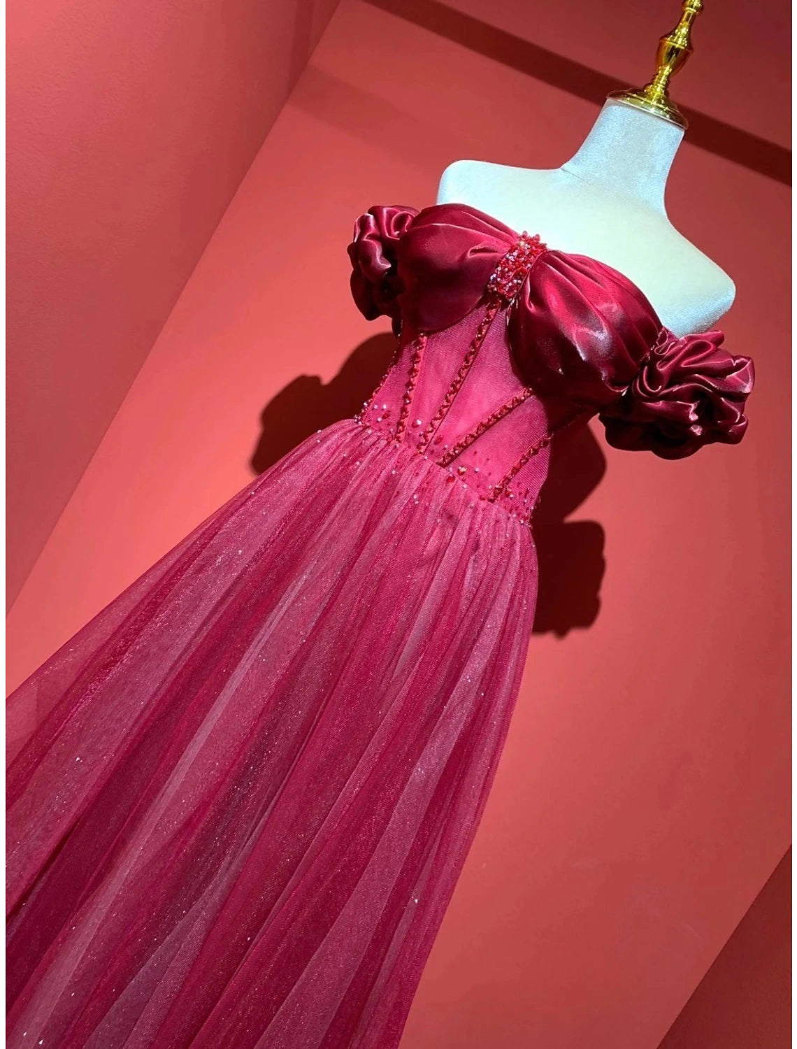 Wholesale  A-Line Prom Dresses Empire Dress Prom Formal Evening Sweep / Brush Train Short Sleeve Sweetheart Tulle with Pleats Beading