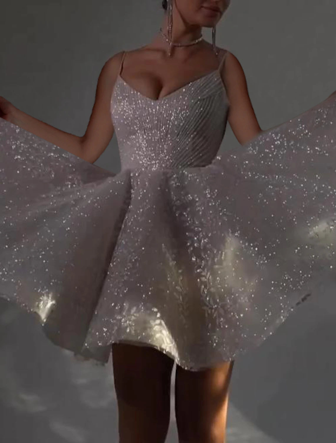 Wholesale Ball Gown Homecoming Dresses Glittering Dress Graduation Cocktail Party Short / Mini Sleeveless Spaghetti Strap Tulle Backless with Glitter Sequin