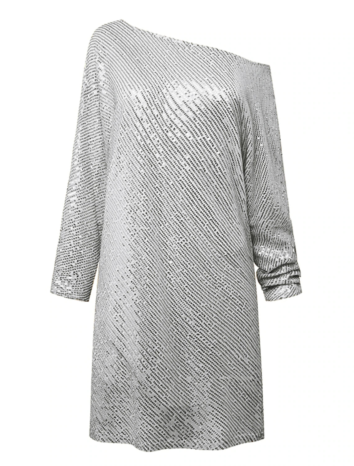 Wholesale Women's Gold Sequin Dress Party Dress Sparkly Dress Holiday Dress Shift Dress Short Mini Dress White Black Long Sleeve Fall Spring One Shoulder Stylish Hot Loose