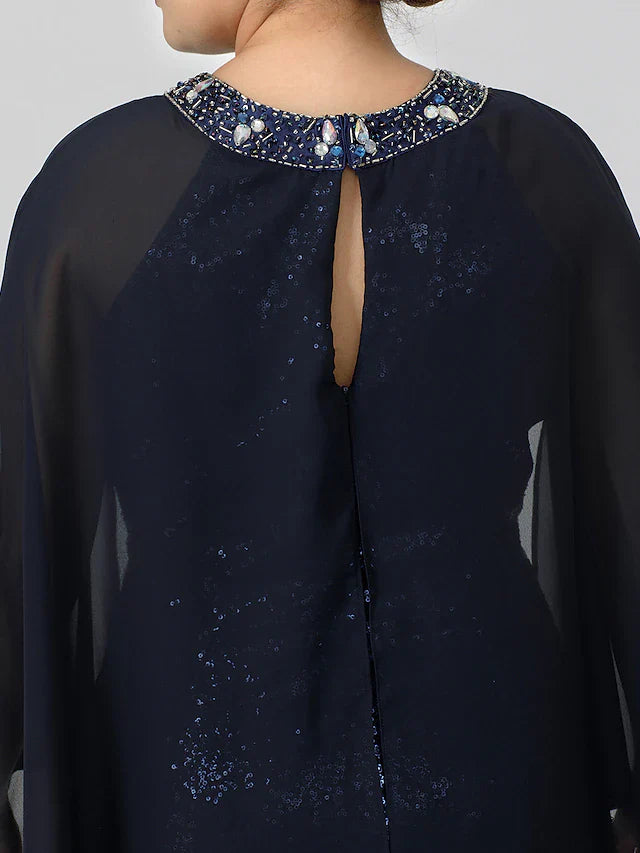 Wholesale Mermaid / Trumpet Mother of the Bride Dress Formal Chic & Modern Glamorous & Dramatic Plus Size Jewel Neck Floor Length Chiffon Sequined 3/4 Length Sleeve No with Crystals Beading