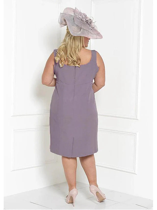 Wholesale Two Piece Sheath / Column Mother of the Bride Dress Church Plus Size Wrap Included Square Neck Tea Length Charmeuse 3/4 Length Sleeve with Sash / Ribbon Ruching