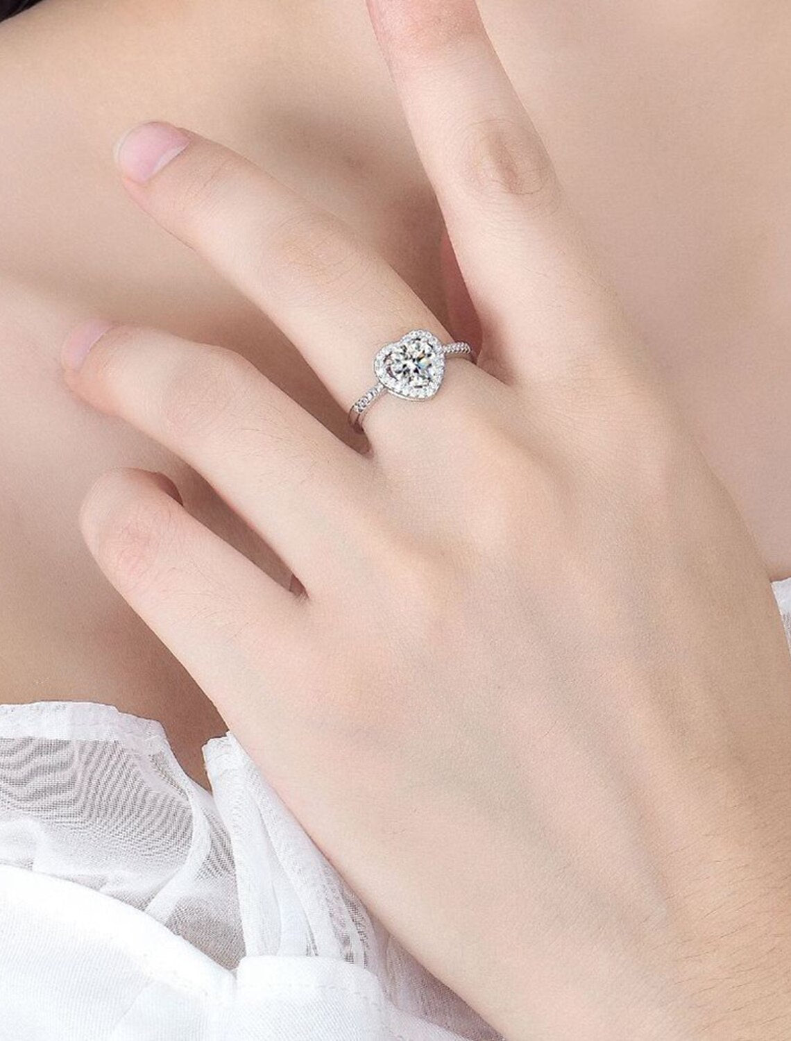 Wholesale Ring Wedding Geometrical Silver Rhinestone S925 Sterling Silver Heart Stylish Simple Luxury 1PC / Women's / Open Ring / One Earring / Adjustable Ring