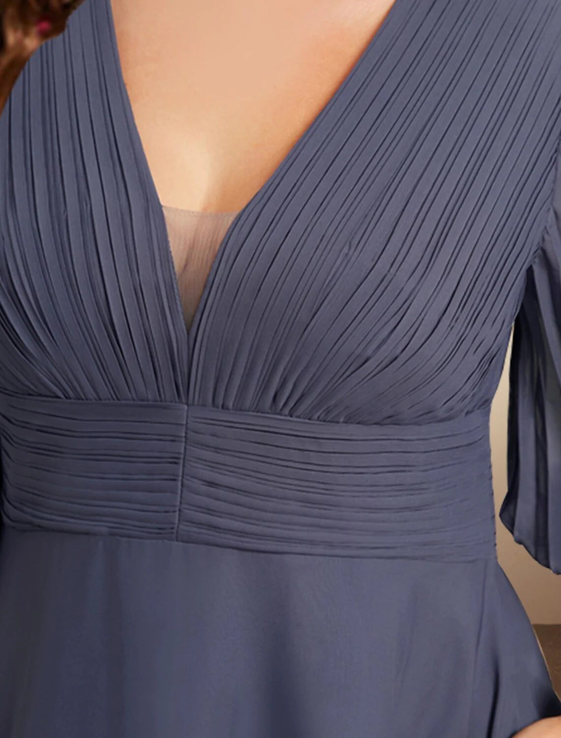 Wholesale A-Line Mother of the Bride Dresses Plus Size Hide Belly Curve Elegant Dress Formal Tea Length Half Sleeve V Neck Chiffon with Pleats Ruched Fall