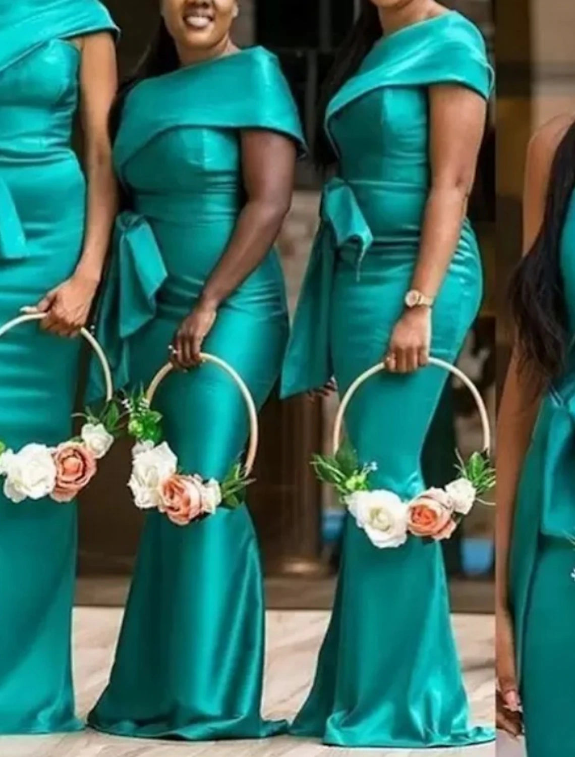 Wholesale Sheath / Column Bridesmaid Dress One Shoulder Sleeveless Elegant Sweep / Brush Train Satin with Bow(s) / Solid Color