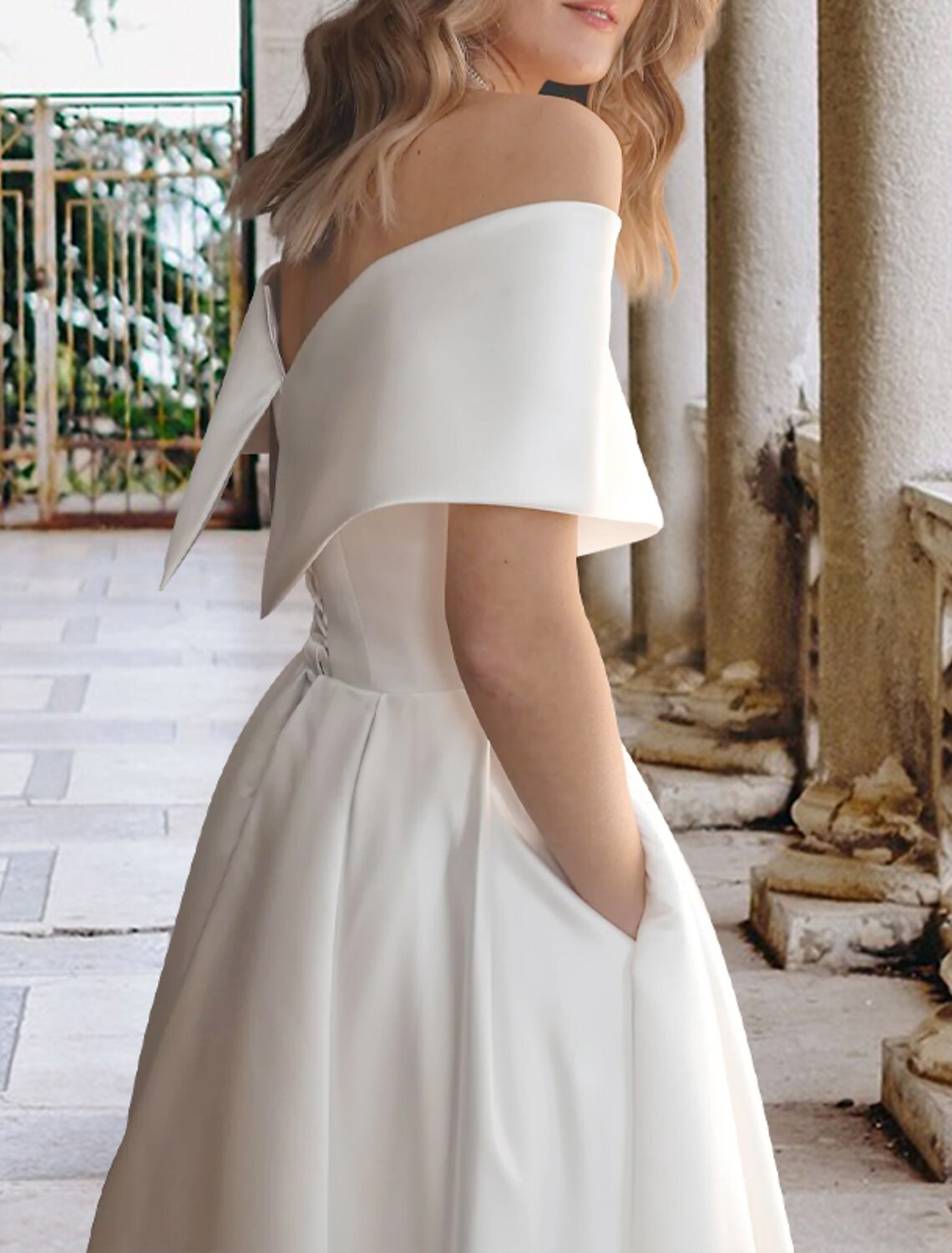 Wholesale Reception Wedding Dresses Simple Wedding Dresses Ball Gown Off Shoulder Cap Sleeve Tea Length Lace Bridal Gowns With Pleats Appliques Summer Wedding Party