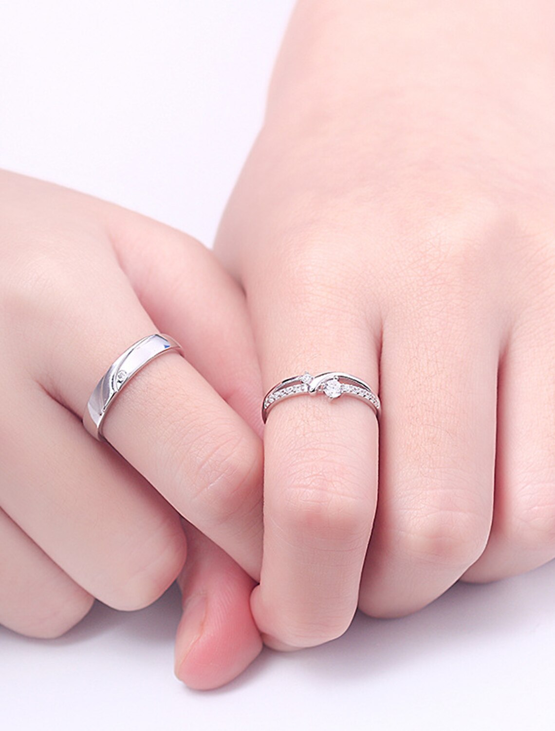 Wholesale Men Women Couple Rings Wedding Classic Silver S925 Sterling Silver Precious Stylish Simple 1 Pair Zircon