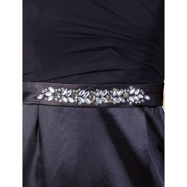 Wholesale Sheath / Column Mother of the Bride Dress Queen Anne Floor Length Chiffon Stretch Satin Long Sleeve with Sash / Ribbon Beading Side Draping