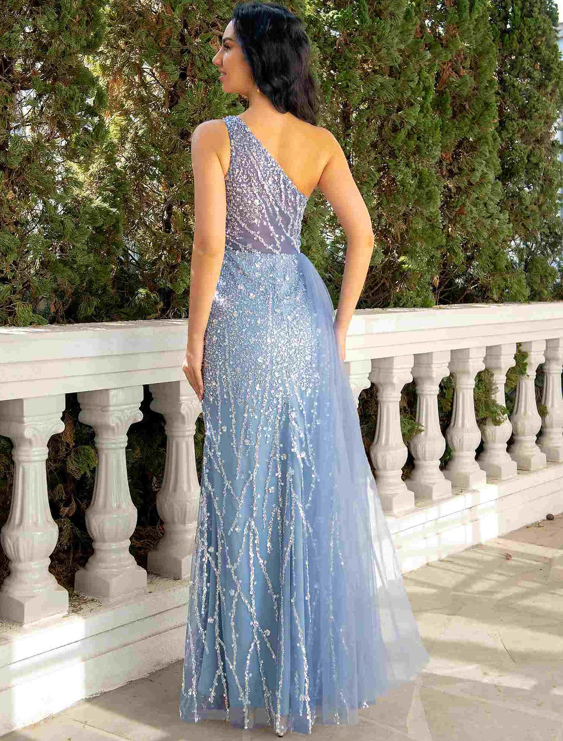 Wholesale  Mermaid / Trumpet Evening Gown Cut Out Dress Wedding Party Floor Length Sleeveless One Shoulder Tulle with Sequin