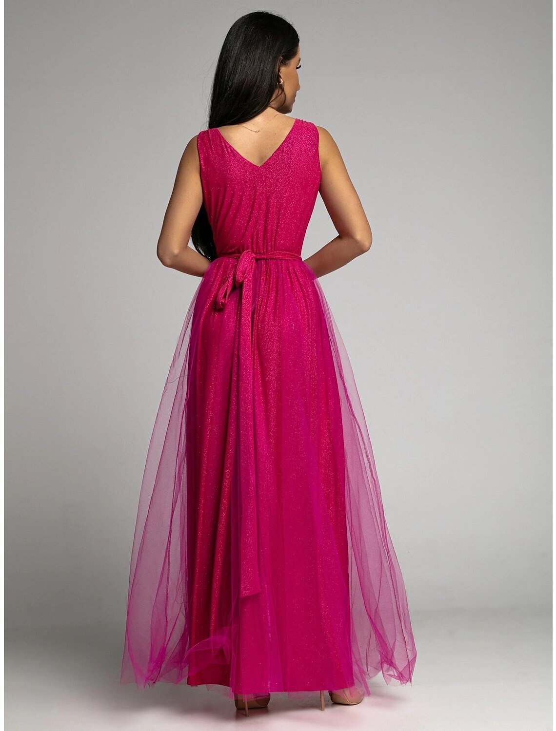 Wholesale A-Line Party Dresses Sexy Dress Wedding Guest Prom Floor Length Sleeveless V Neck Polyester with Ruched Slit