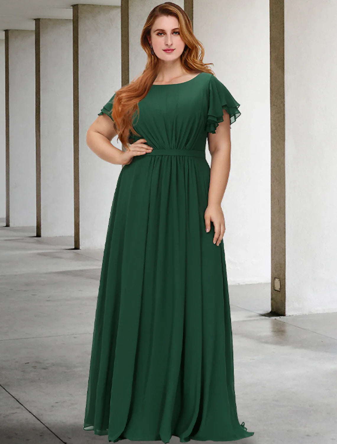 Wholesale A-Line Mother of the Bride Dresses Plus Size Hide Belly Curve Elegant Dress Formal Floor Length Short Sleeve Jewel Neck Chiffon with Pleats