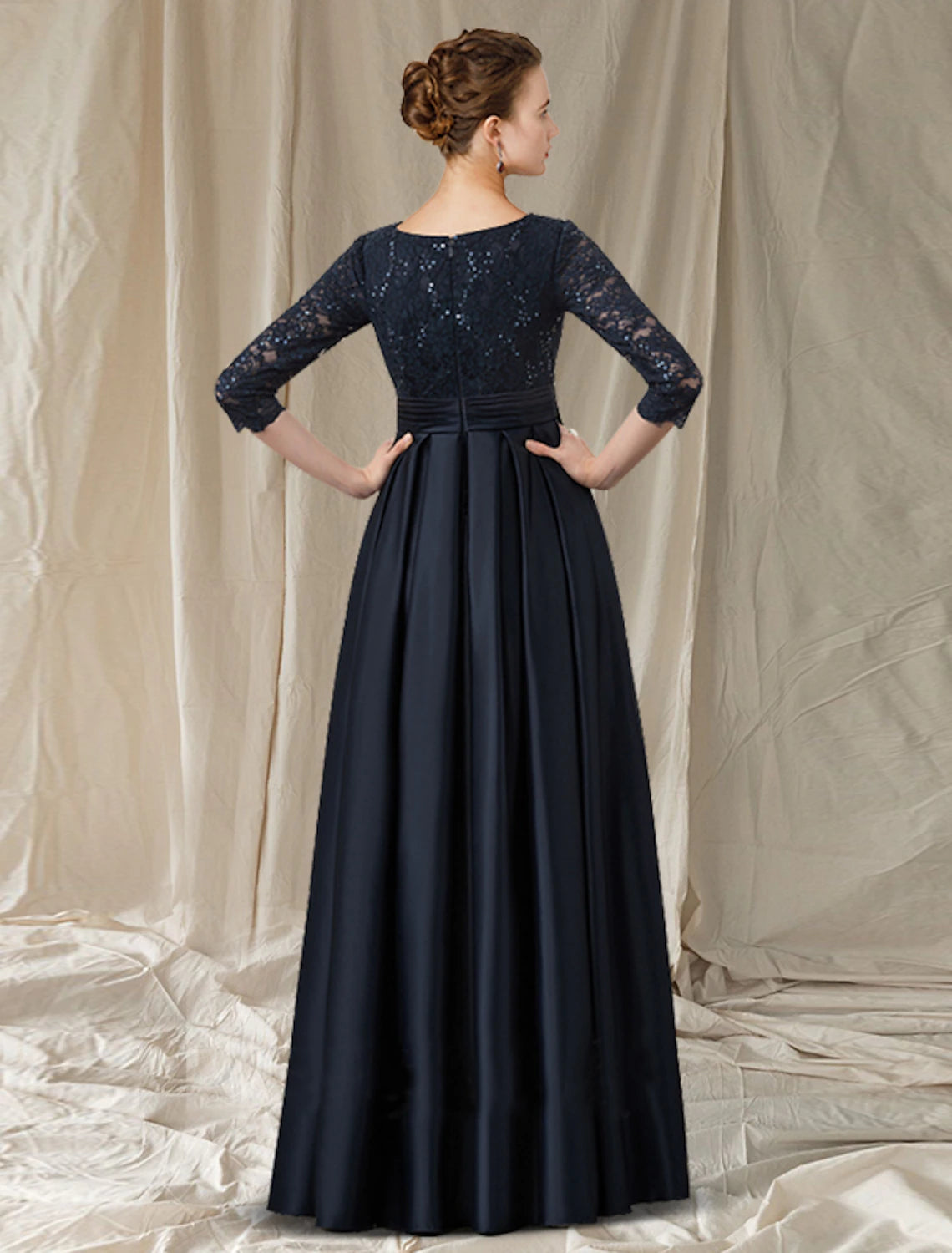 Wholesale A-Line Cut Out Elegant Engagement Formal Evening Dress V Neck Long Sleeve Floor Length Lace with Bow(s) Pocket