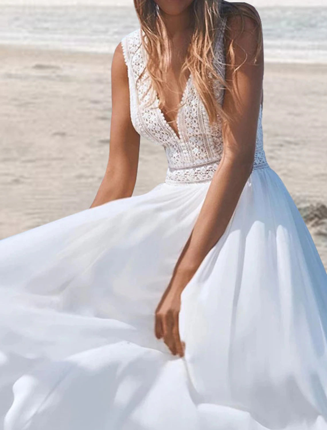 Wholesale Beach Open Back Boho Wedding Dresses A-Line V Neck Sleeveless Floor Length Chiffon Bridal Gowns With