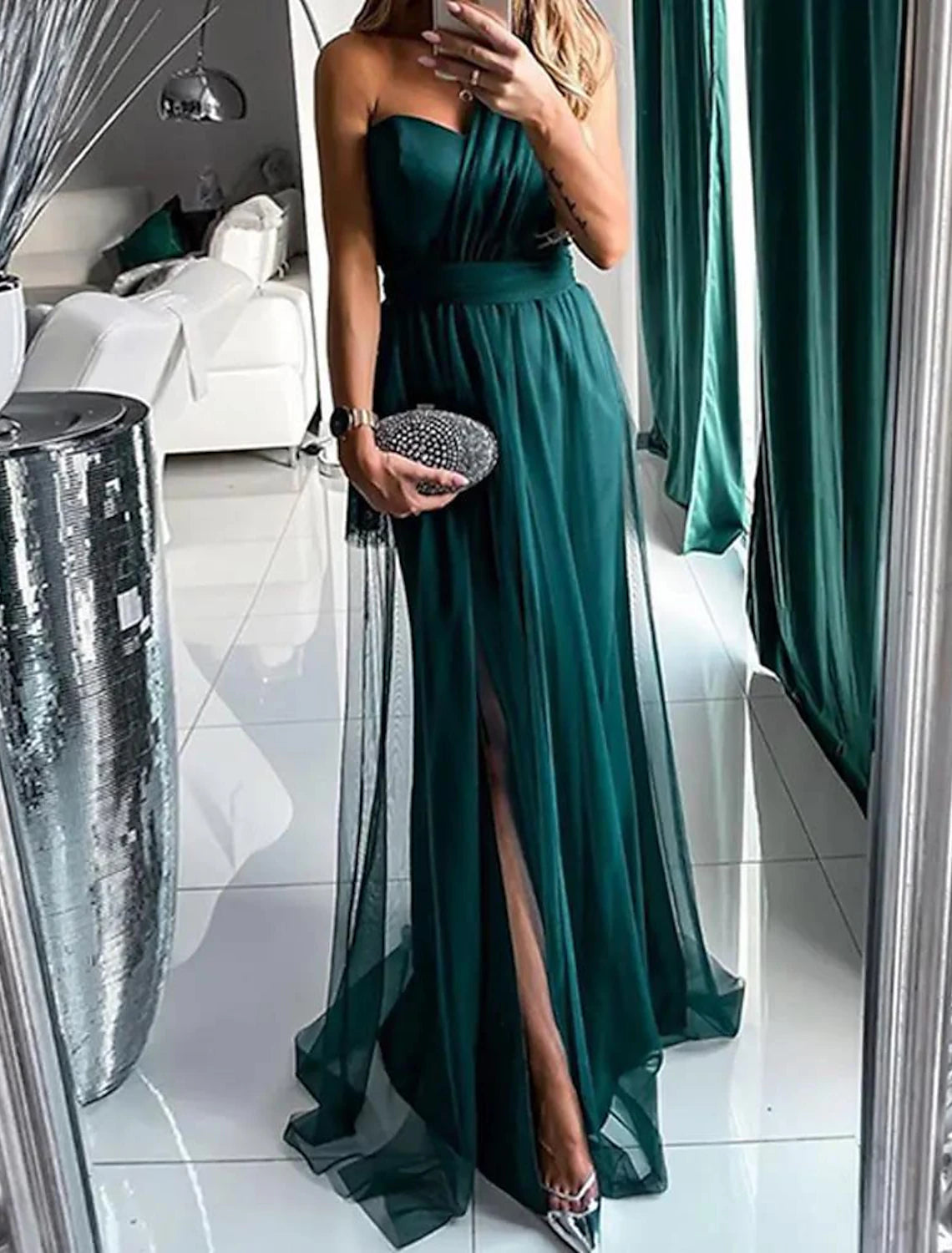 Wholesale A-Line Wedding Guest Dresses Sexy Dress Wedding Guest Prom Sweep / Brush Train Sleeveless One Shoulder Polyester with Pleats Slit