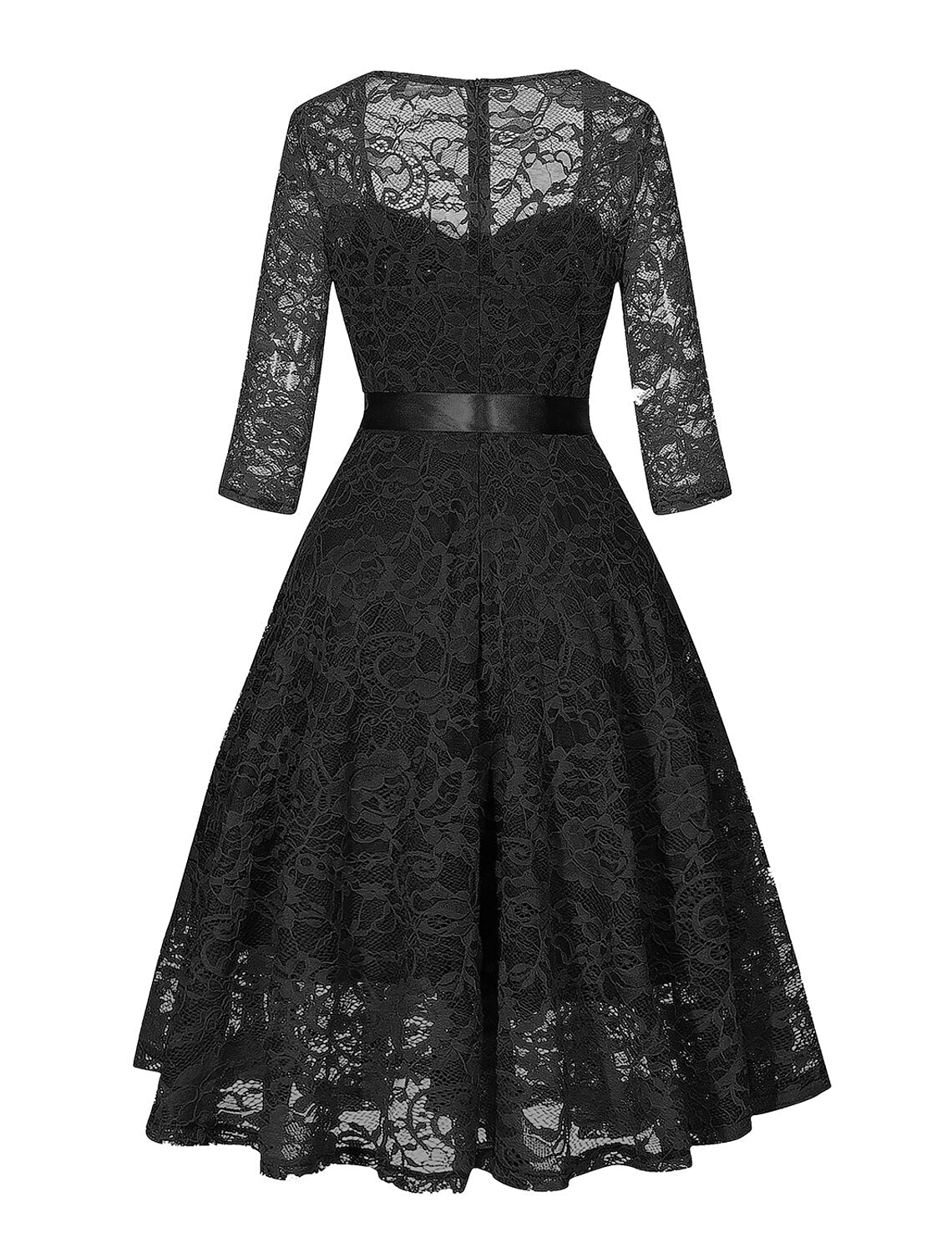 Wholesale A-Line Cocktail Dresses Vintage Dress Party Wear Wedding Guest Knee Length 3/4 Length Sleeve Square Neck Lace with Sleek Sash / Ribbon